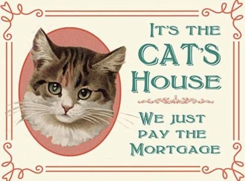 It' the cat's house, we just pay the mortgage.  Metal/Steel Wall Sign