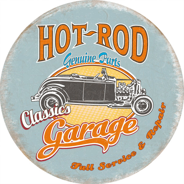 Hot-Rod Garage Classic Genuine Parts, Vintage Round Metal/Steel Wall Sign