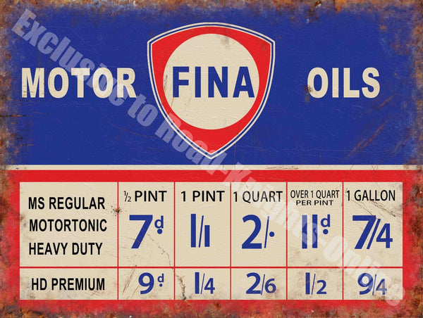 fina-motor-oils-price-chart-oil-petrol-old-vintage-garage-advert-metal-steel-wall-sign