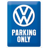 VW Parking Only Volkswagen Car Old Camper Classic. Dub. Veedub. Novelty sign. Logo on blue background.  3D Large Steel Wall Sign