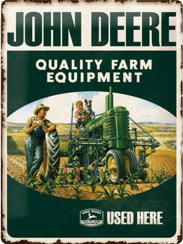 john-deere-quality-farm-equipment-used-here-green-tractor-old-retro-vintage-advert-child-and-father-farmer-in-field-summertime-crops-ideal-for-house-home-kitchen-bar-or-pub-3d-metal-steel-wall-sign