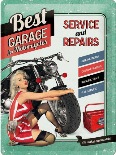 best-garage-green-motorcycle-bike-cruiser-50-s-pinup-genuine-parts-custom-painting-reliable-staff-full-service-and-repairs-man-cave-workshop-shed-garage-3d-metal-steel-wall-sign