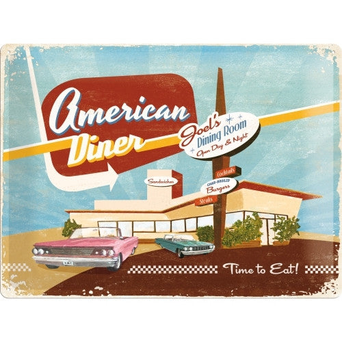 american-diner-retro-vintage-50-s-happy-days-cafe-pink-cadillac-ideal-for-home-restaurant-bar-pub-kitchen-or-hobby-room-3d-metal-steel-wall-sign
