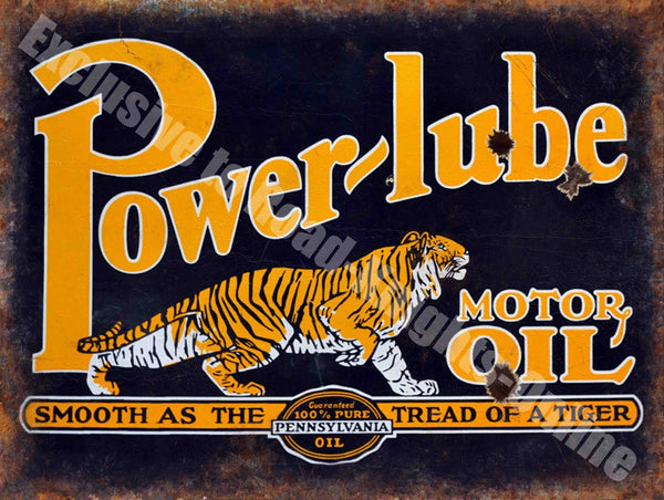 power-lube-motor-oil-tiger-tread-vintage-garage-advert-metal-steel-wall-sign