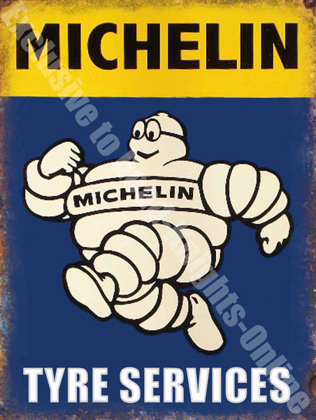Michelin Man Tyre Services Car Vintage Gar Steel Wall Sign