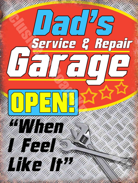 Dad's Service & Repair Garage Tools Vintage Christmas Metal/Steel Wall Sign