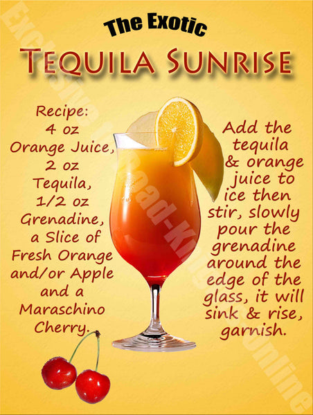 Tequila Sunrise Cocktail Recipe  Metal/Steel Wall Sign