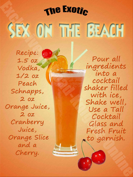 Sex on the Beach Cocktail Drink Recipe Metal/Steel Wall Sign