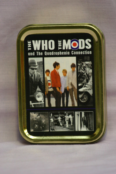 the-who-the-mods-and-the-quadrophenia-connection-classic-rock-bands-scooters-and-mods-photographs-gold-sealed-lid-2oz-tobacco-storage-tin