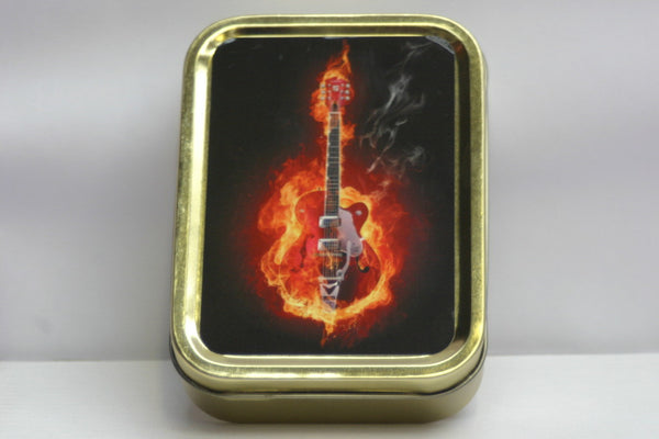flaming-electric-guitar-rock-and-roll-rhythm-and-blues-gold-sealed-lid-2oz-tobacco-storage-tin