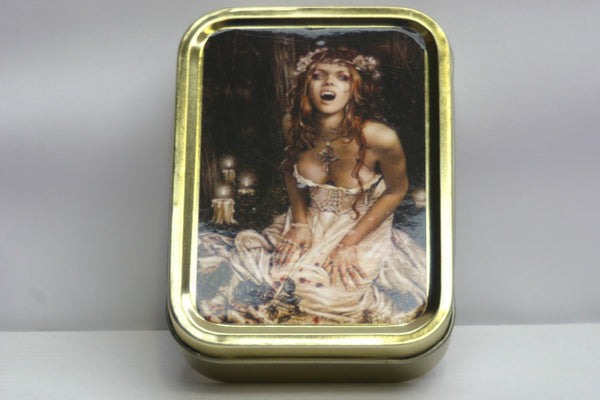 vampire-bride-woman-girl-sexy-old-vintage-in-design-fangs-out-bram-stoker-dracula-gold-sealed-lid-2oz-tobacco-storage-tin