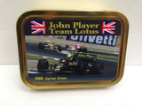 john-player-team-lotus-british-team-union-jack-f1-formula-one-grand-prix-1986-ayrton-senna-great-f1-driver-gold-sealed-lid-2oz-tobacco-storage-tin
